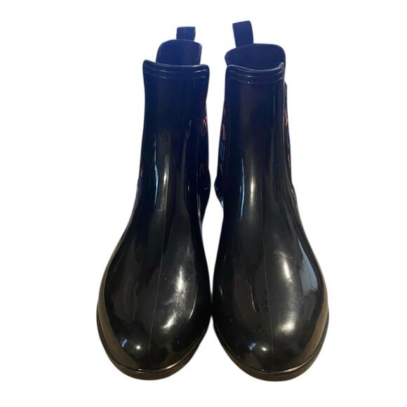 Juicy Couture Womens Rain Boots 7 Black Brand Spell Out Garden Waterproof - Picture 9 of 12